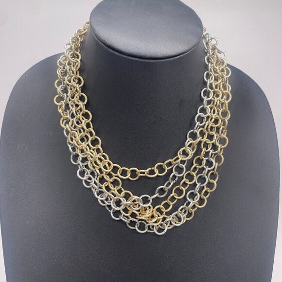 Jules Multi Strand Layered Collared Choker Necklace Silver and Gold Tone 18-21 - Picture 2 of 5